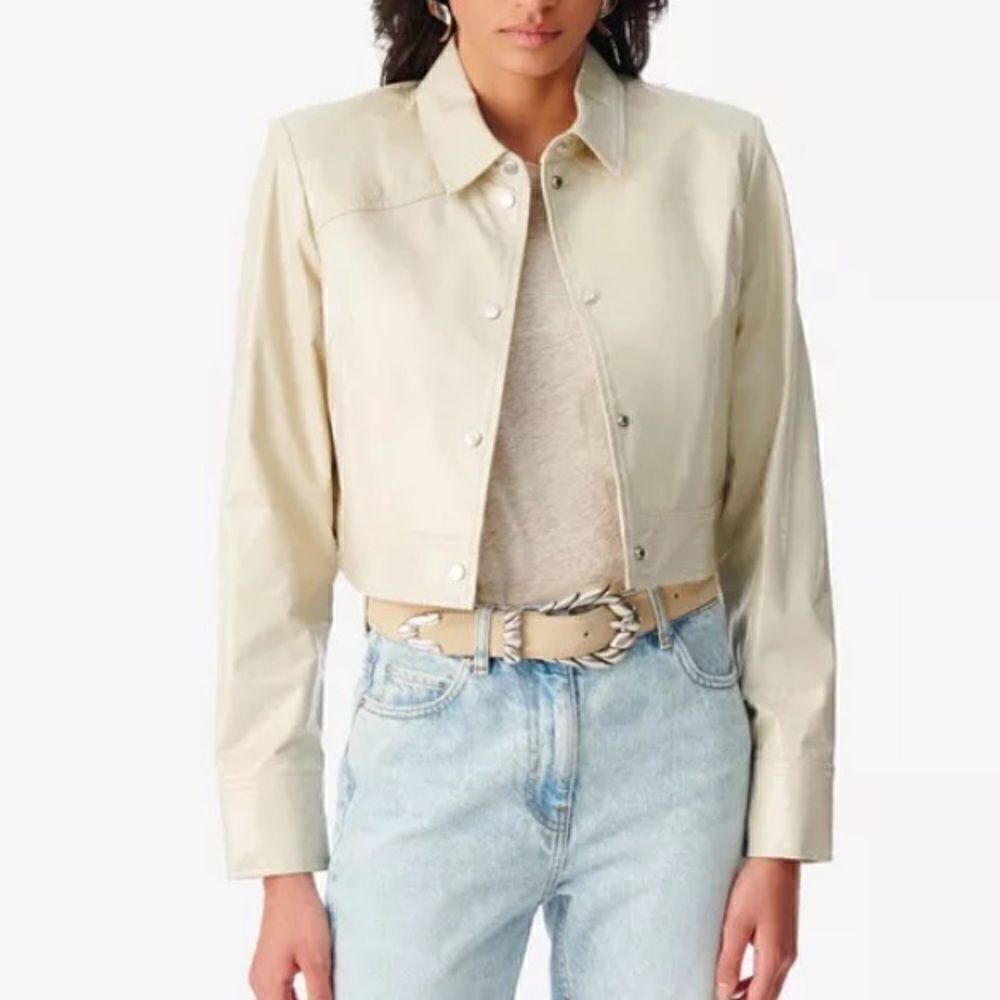 NWT IRO Devta Patent Leather Jacket Sand Size 40/ US 8